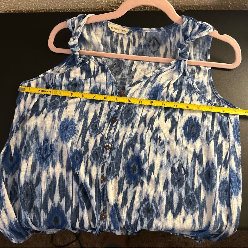 Parallel Skies Blue & White Button-Down Blouse Size Xl casual everyday beach - Picture 2 of 7